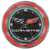 Corvette C6 Neon Clock - 14 inch Diameter - Black, GM1400-C6-COR