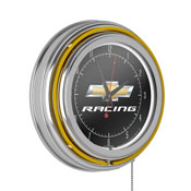 Chevrolet Chrome Double Rung Neon Clock - Chevy Racing, GM1400-CR
