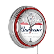 Budweiser Chrome Double Rung Neon Clock - Label Design, AB1400-LBL