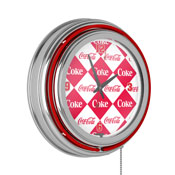 Checker Coca Cola Neon Clock - Two Neon Rings, coke-1400-v10