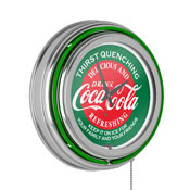 Red & Green Coca Cola Neon Clock - Two Neon Rings, coke-1400-v15