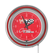 Corvette C2 Red Chrome Double Ring Neon Clock, GM1400R-C2-COR