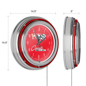 Corvette C2 Red Chrome Double Ring Neon Clock, GM1400R-C2-COR