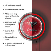 Corvette C2 Red Chrome Double Ring Neon Clock, GM1400R-C2-COR