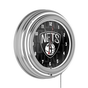 NBA Chrome Double Rung Neon Clock - City - Brooklyn Nets, NBA1400-BN3