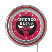 Chicago Bulls NBA Chrome Double Ring Neon Clock, NBA1400-CB