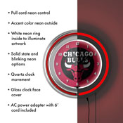 Chicago Bulls NBA Chrome Double Ring Neon Clock, NBA1400-CB
