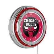 Chicago Bulls NBA Chrome Double Ring Neon Clock, NBA1400-CB