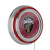 Cleveland Cavaliers NBA Chrome Double Ring Neon Clock, NBA1400-CC