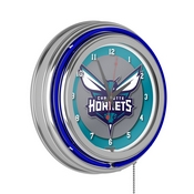 Charlotte Hornets NBA Chrome Double Ring Neon Clock, NBA1400-CH