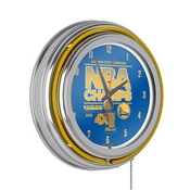 Golden State Warriors Chrome Double Rung Neon Clock - 2015 NBA Champs, NBA1400-GS-C15