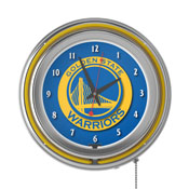 Golden State Warriors NBA Chrome Double Ring Neon Clock, NBA1400-GSW