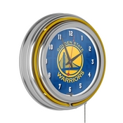NBA Chrome Double Rung Neon Clock - City - Golden State Warriors, NBA1400-GSW3