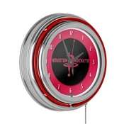 Houston Rockets NBA Chrome Double Ring Neon Clock, NBA1400-HR