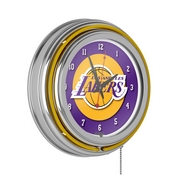 Los Angeles Lakers NBA Chrome Double Ring Neon Clock, NBA1400-LAL