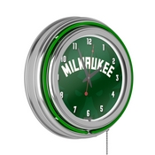 NBA Chrome Double Rung Neon Clock - Fade - Milwaukee Bucks, NBA1400-MB2