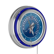 Minnesota Timberwolves NBA Chrome Double Ring Neon Clock, NBA1400-MT