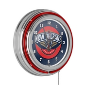 New Orleans Pelicans NBA Chrome Double Ring Neon Clock, NBA1400-NOP
