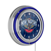NBA Chrome Double Rung Neon Clock - City - New Orleans Pelicans, NBA1400-NOP3