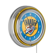 Oklahoma City Thunder NBA Chrome Double Ring Neon Clock, NBA1400-OCT
