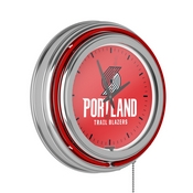 Portland Trail Blazers NBA Chrome Double Ring Neon Clock, NBA1400-PTB