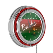 Milwaukee Bucks Hardwood Classics NBA Chrome Neon Clock, NBA1400HC-MB