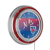 New Jersey Nets Hardwood Classics NBA Chrome Neon Clock, NBA1400HC-NJN