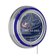 NHL Chrome Double Rung Neon Clock - Watermark - Columbus Blue Jackets, NHL1400-CBJ-WM