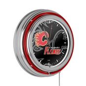 NHL Chrome Double Rung Neon Clock - Watermark - Calgary Flames, NHL1400-CF-WM