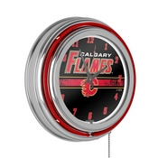 NHL Chrome Double Rung Neon Clock - Calgary Flames, NHL1400-CF2