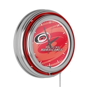 NHL Chrome Double Rung Neon Clock - Watermark - Carolina Hurricanes, NHL1400-CH-WM