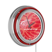 NHL Chrome Double Rung Neon Clock - Watermark - Detroit Redwings, NHL1400-DR-WM