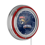 NHL Chrome Double Rung Neon Clock - Watermark - Florida Panthers, NHL1400-FP-WM