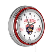 NHL Chrome Double Rung Neon Clock - Florida Panthers, NHL1400-FP2
