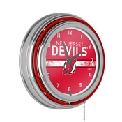 NHL Chrome Double Rung Neon Clock - New Jersey Devils, NHL1400-NJD2