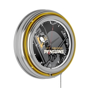 NHL Chrome Double Rung Neon Clock - Watermark - Pittsburgh Penguins, NHL1400-PP-WM