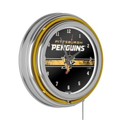 NHL Chrome Double Rung Neon Clock - Pittsburgh Penguins, NHL1400-PP2
